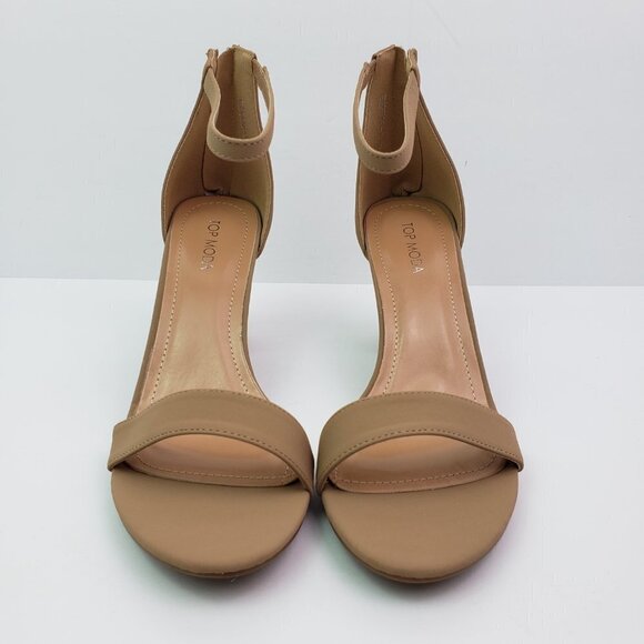 NEW Top Moda Hannah-1 Womens Size 10 Tan 3.5" Heel Rear Zip Ankle Strap Sandals - Picture 5 of 14